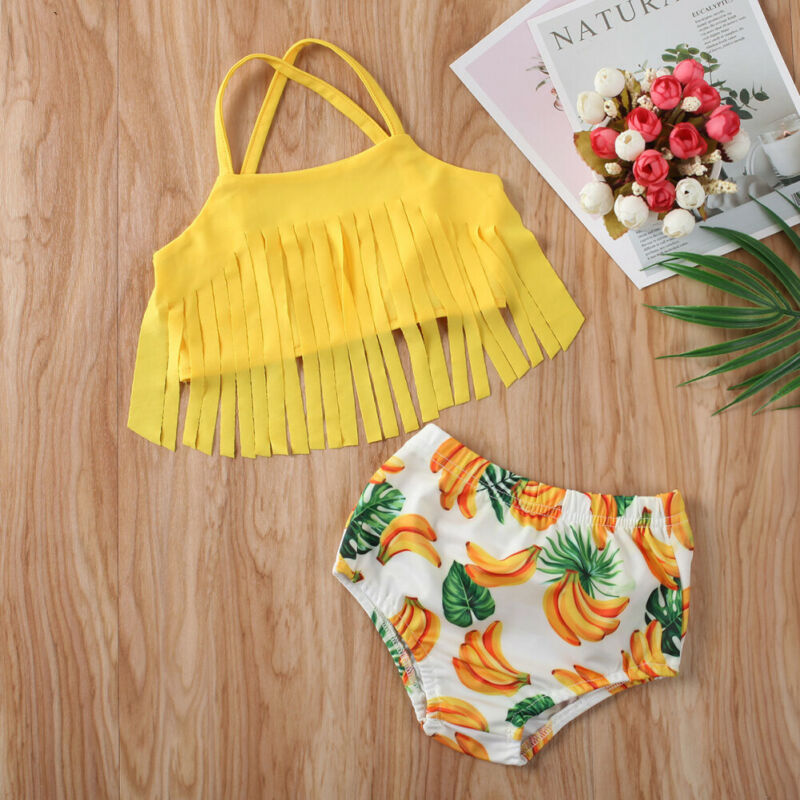 Banana print tassel swimsuit