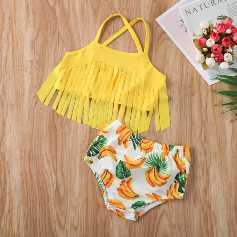 Banana print tassel swimsuit