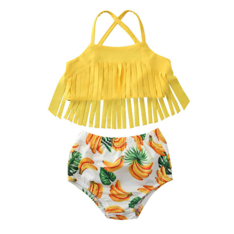 Banana print tassel swimsuit