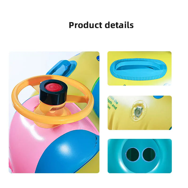 PVC Children's Awning Seat Ring Swimming Ring Steering Wheel Car Boat Seat Ring Inflatable  Handle Thickened Water Boat