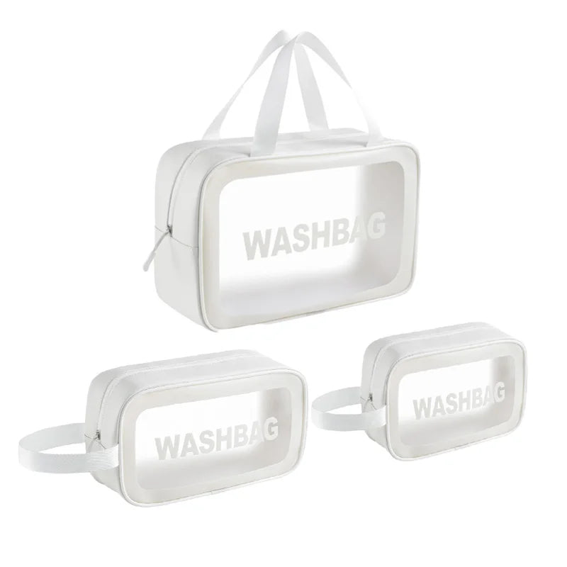 Transparent Cosmetic Bag Travel Portable Beach Swimming Bag Large Capacity PU Waterproof Cosmetic Storage Wash Bag Wholesale