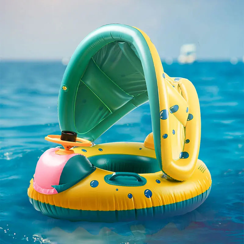 PVC Children's Awning Seat Ring Swimming Ring Steering Wheel Car Boat Seat Ring Inflatable  Handle Thickened Water Boat