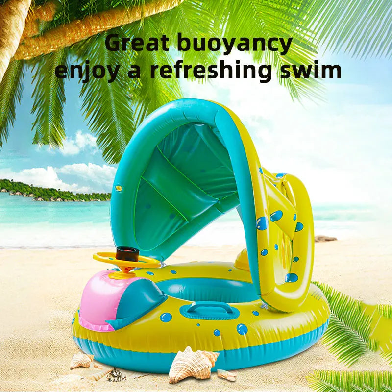 PVC Children's Awning Seat Ring Swimming Ring Steering Wheel Car Boat Seat Ring Inflatable  Handle Thickened Water Boat