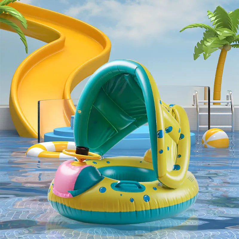 PVC Children's Awning Seat Ring Swimming Ring Steering Wheel Car Boat Seat Ring Inflatable  Handle Thickened Water Boat