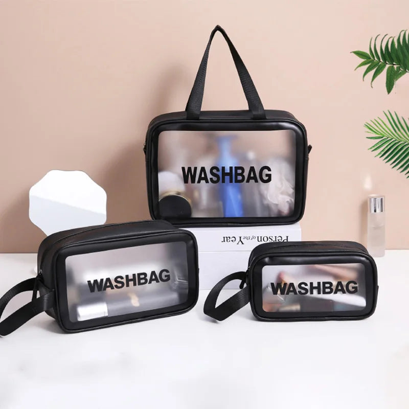 Transparent Cosmetic Bag Travel Portable Beach Swimming Bag Large Capacity PU Waterproof Cosmetic Storage Wash Bag Wholesale